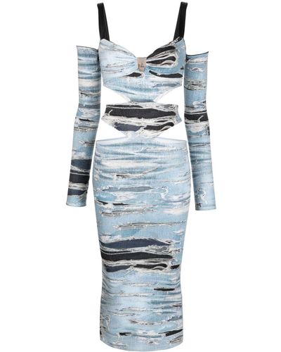 John Richmond Graphic-print Cut-out Midi Dress - Blue