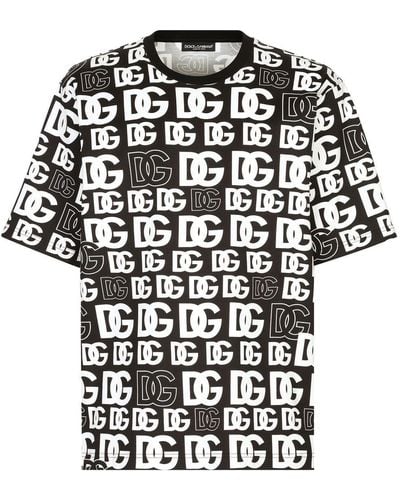 Dolce & Gabbana T-shirt cotone stampa logo DG allover - Nero