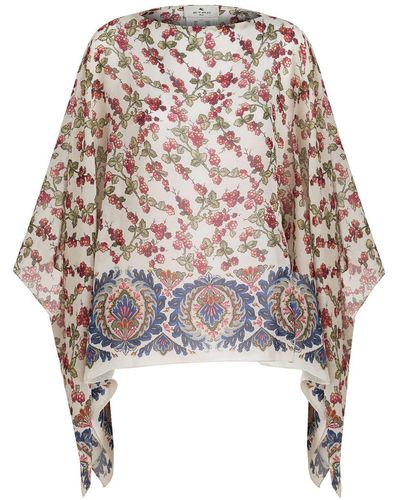 Etro Poncho à imprimé Berry - Blanc