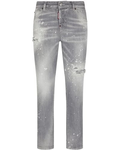 DSquared² Paint-splatter Ripped Jeans - Grey