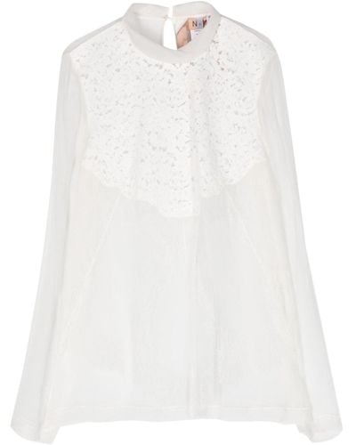 N°21 Floral-lace Silk Blouse - White