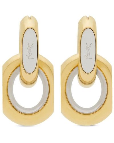 Saint Laurent Cassandre Duo Link Hoop Earrings - Metallic