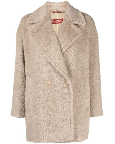 Max Mara Brushed-effect Double-breasted Coat - Natural