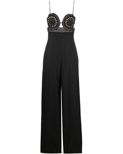 Stella McCartney Flared Jumpsuit In Broderie Anglaise Lace - Black