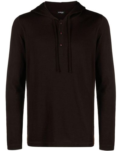 Kiton Button-up Fine-knit Hooded Sweater - Black