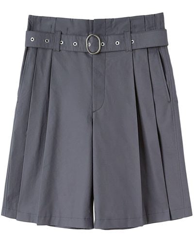 Jil Sander Pleated Cotton Belted Shorts - Grey