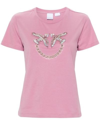 Pinko T-shirt Love Birds à ornements - Rose
