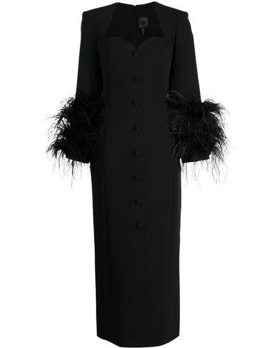 Huishan Zhang Fontaine Feather-trim Midi Dress - Black
