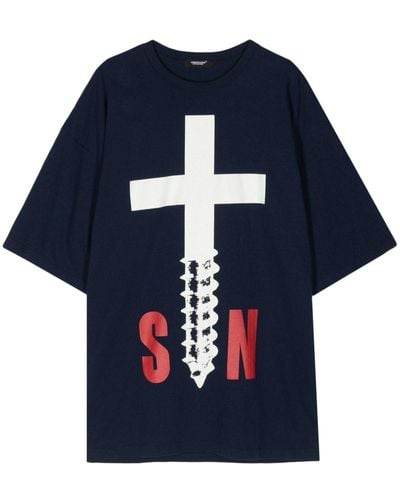 Undercover Cross Screw Cotton T-shirt - Blauw