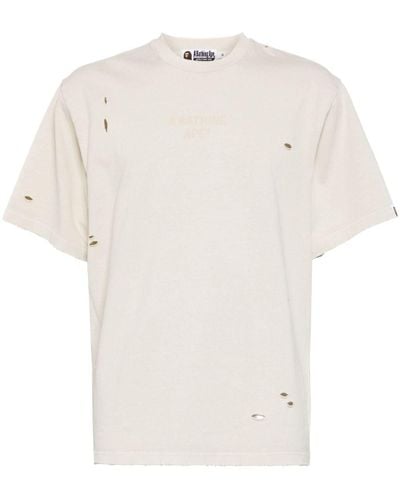 A Bathing Ape Distressed logo-print cotton t-shirt - Weiß