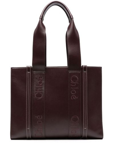 Chloé Woody Leather Tote Bag - Red