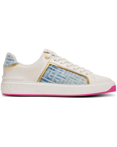 Balmain B-court Panelled Leather Trainers - White