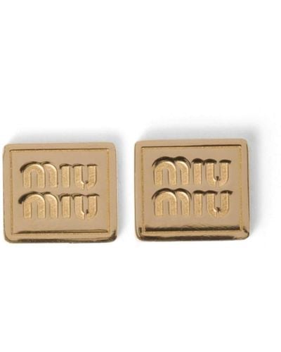 Miu Miu Logo-engraved Earrings - Natural