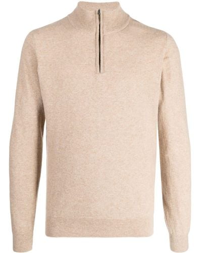 Pringle of Scotland Quarter-zip Merino-cashmere Sweater - Natural