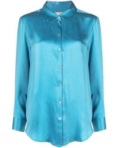 Asceno London Long-sleeve Silk Shirt - Blue