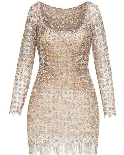 Oscar de la Renta Crystal-embellished Semi-sheer Minidress - Natural