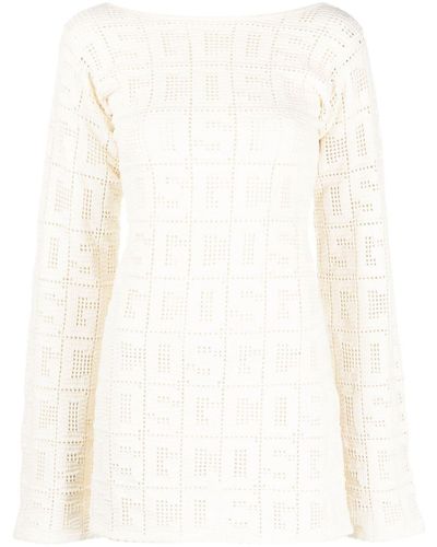 Gcds Long-sleeved Dress With Crochet Monogram - White