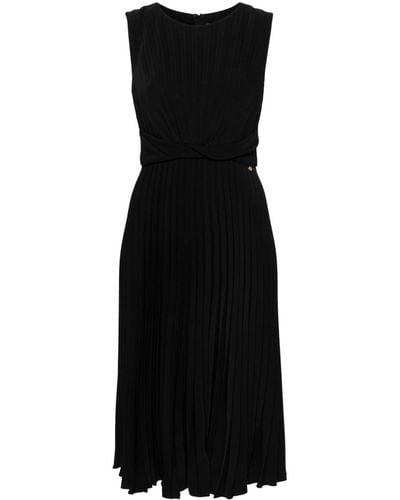 Nissa Pleated Satin Midi Dress - Black