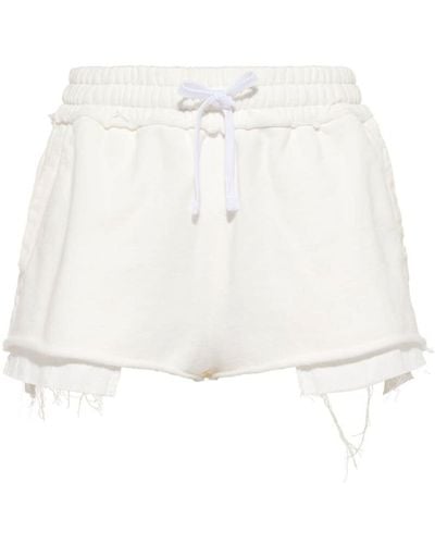 Miu Miu Logo-embroidered Distressed Cotton Track Shorts - White