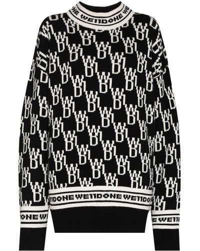 we11done All-over Logo Crew-neck Sweater - Black