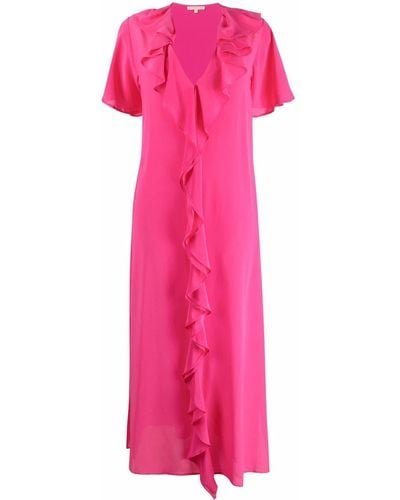 Gold Hawk Ruffle-trim V-neck Long Dress - Pink