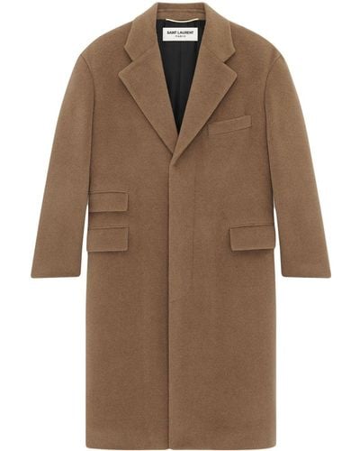 Saint Laurent Single-breasted Wool Coat - Brown