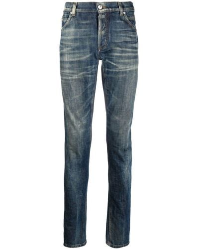 Balmain Slim-Fit-Jeans mit Tragefalten - Blau