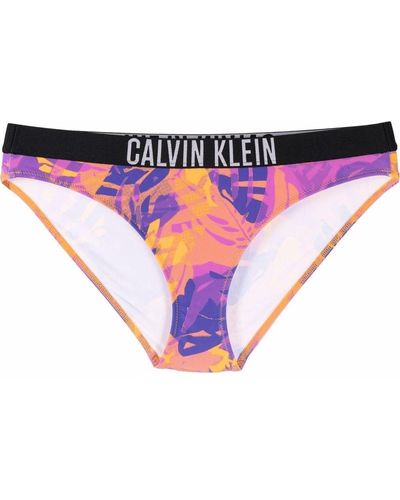 Calvin Klein Bas de bikini imprimé à taille à logo - Orange