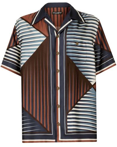 Dolce & Gabbana Seiden-Hawaiihemd mit geometrischem Print - Schwarz