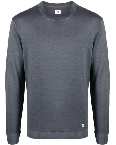 C.P. Company Gerippter Pullover mit Logo-Patch - Grau