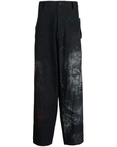 Yohji Yamamoto Pantalon ample à imprimé graphique - Noir