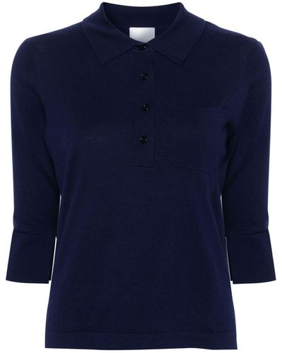 Allude Fine-ribbed Polo Top - Blue