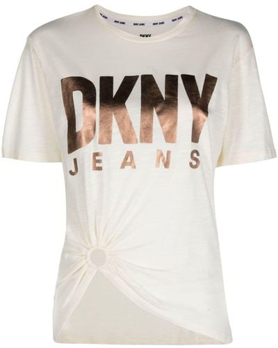 DKNY Camiseta con logo y detalle de nudo - Blanco