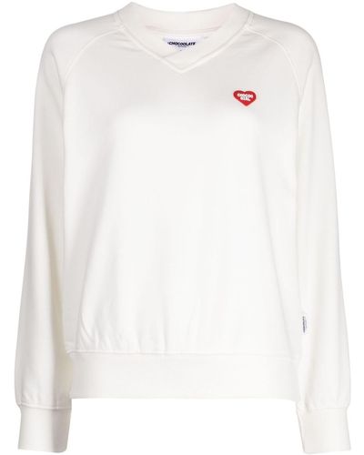 Chocoolate Logo-patch Cotton Sweatshirt - White
