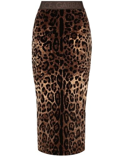 Dolce & Gabbana Leopard Chenille Bleistiftrock - Braun