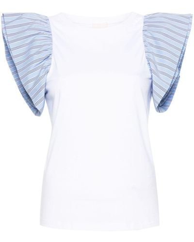 Liu Jo Stripe Ruffle-sleeve T-shirt - Blue