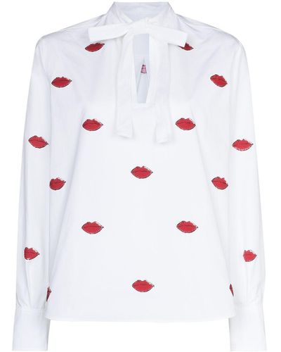 Valentino Garavani Lips Print Tie-neck Shirt - White