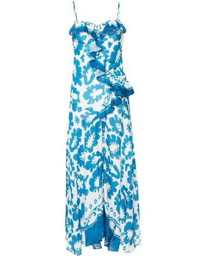 Sandro Floral Ruffled Maxi Dress - Blue