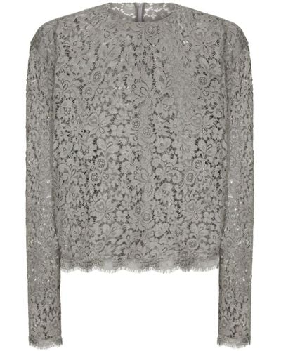 Dolce & Gabbana Guipure-lace Round-neck Top - Grey