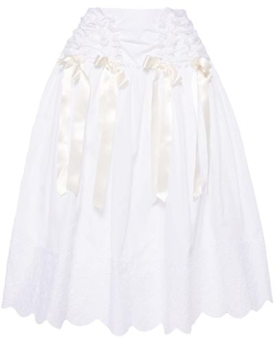 Simone Rocha Bow-embellished Gathered Cotton Skirt - White