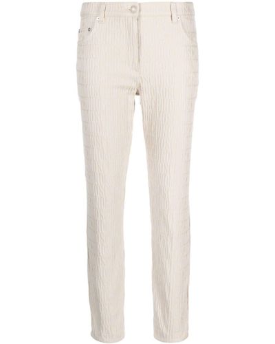 Moschino Logo-print Cotton-blend Tapered Trousers - Natural