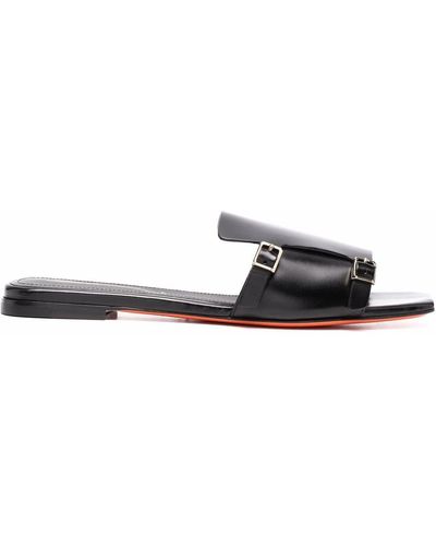 Santoni Double-buckle Leather-strap Sandals - Black
