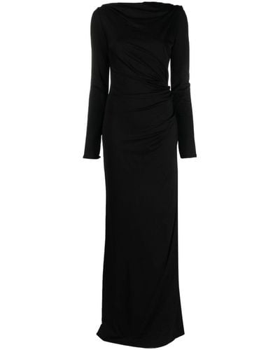 Del Core Gathered Long-sleeve Gown - Black