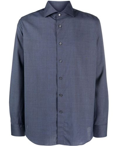 Canali Camisa con cuello italiano - Azul