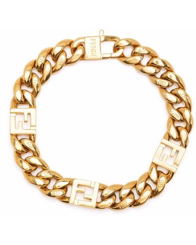 Fendi Ff Curb-chain Bracelet - Metallic