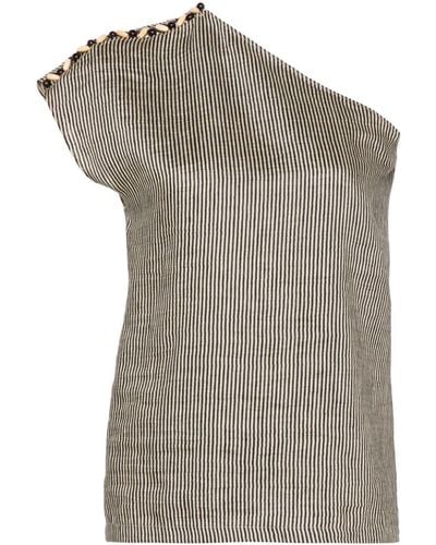 Alysi Striped One-shoulder Blouse - Grey