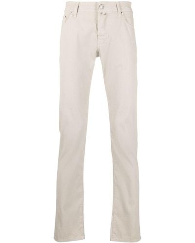 Jacob Cohen Embroidered-logo Straight-leg Trousers - Natural