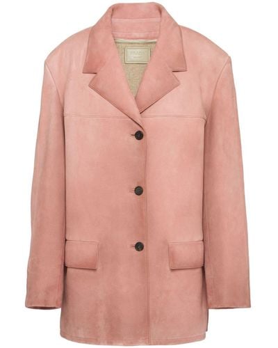 Prada Single-breasted Suede Jacket - Pink