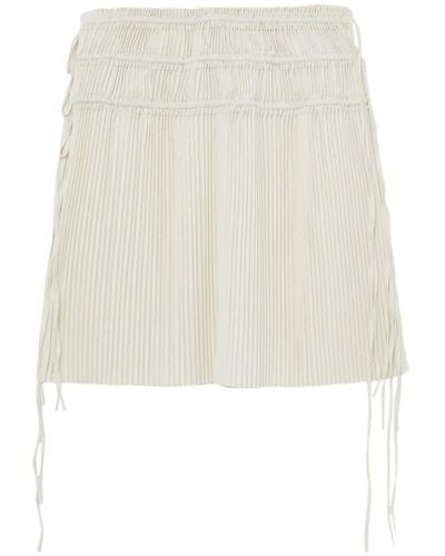 Helmut Lang Neutral Pleated Satin Skirt - White