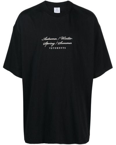 Vetements Embroidered Cotton T-shirt - Black